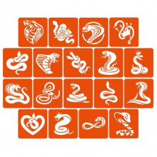 Набор трафаретов для биотату "Змеи" snakes_5x5_18_1, 5х5 см 18 простых трафаретов