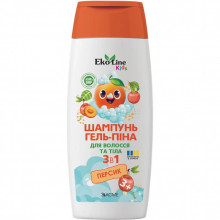 Детский шампунь EcoLine KIDS 3 в 1 (шампунь-гель-піна) персик 250 мл (4823115503558) (258310)