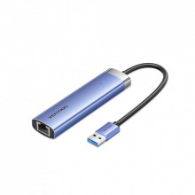 Концентратор Vention USB 3.0 to USB 3.0x3/RJ45/Type-C Hub Blue Aluminum Alloy 5-in-1 (TGFSB) (231230)