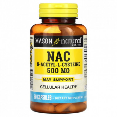 Аминокислота Mason Natural NAC N-ацетил L-цистеин, 500 мг, N-Acetyl L-Cysteine, 60 капсул (MAV-17105) (307150)