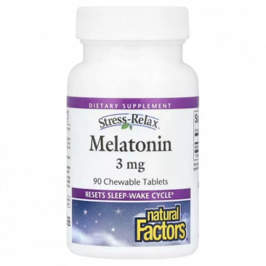Аминокислота Natural Factors Мелатонин, 3 мг, Stress Relax, Melatonin, 90 жевательных таблеток (NFS-02715) (308650)
