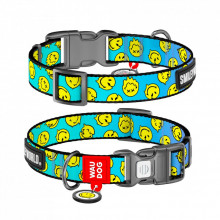 Ошейник для животных WAUDOG Nylon с QR-паспортом "Смайлики на голубом", пластиковый фастекс L (282-0182) (313270)