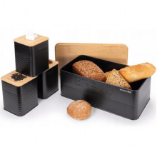 Хлібниця Kamille Black&Wood 36х22х20см з дерев'яною кришкою + 3 ємності для зберігання, чорна (245280)