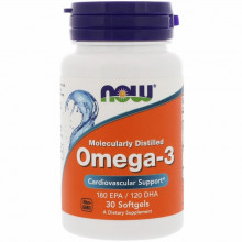 Жирные кислоты Now Foods Рыбий Жир, Омега-3, Omega-3, 1000 мг, 30 гелевых капсул (NOW-01649) (246790)