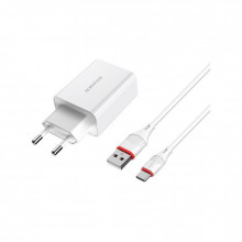 Зарядное устройство BOROFONE BA21A Long Journey USB QC3.0 + cable USB to USB-C 18W White (6931474702487) (257201)