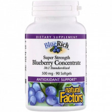 Травы Natural Factors Концентрат Черники, 500 мг, BlueRich, Super Strength, 90 капсул (NFS-04516) (308801)