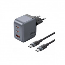 Зарядное устройство Vention 2xUSB-C PD70W + 1xUSB QC3.0 22.5W GaN + cable USB-C to USB-C 1.0m black gray (TZ-FEXH0-EU) (345341)