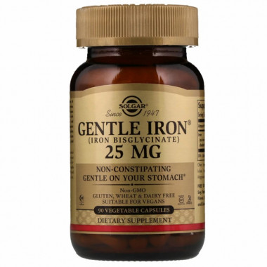 Минералы Solgar Хелатне залізо, Gentle Iron, 25 мг, 90 капсул (SOL-01249) (304051)