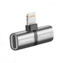 Переходник Lightning M to 2xLightning F Audiо + Charge Promate (ihinge-lt.grey) (319761)