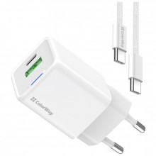 Зарядное устройство ColorWay C101A GaN Mini 20W PD PPS USB-C + USB-A QC4.0 + cable USB-C to USB-C black (CW-CHS062PDC-WT) (341861)