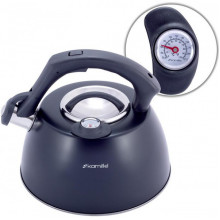 Чайник Kamille Whistling Kettle Thermo 3л з нержавіючої сталі зі свистком і термометром, чорний (203502)