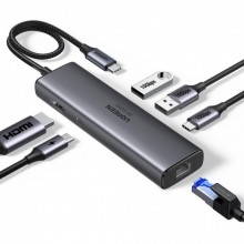 Концентратор UGREEN USB-C to HDMI + 2xUSB 3.2 + USB-C 3.2 + RJ45 + PD CM512 gray (45000) (342012) Концентратор UGREEN USB-C to HDMI + 2xUSB 3.2 + USB-C 3.2 + RJ45 + PD CM512 gray (45000) (342012)
