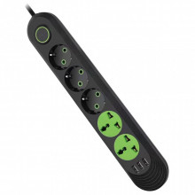 Сетевой фильтр питания Voltronic F02U, 3роз EU + 2роз Universal, 3*USB Black (F02U-Black) (208912)