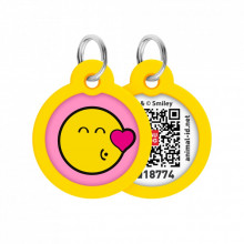 Адресник для животных WAUDOG Smart ID с QR паспортом "Смайлики на розовом", круг 30 мм. (230-0187) (311032)