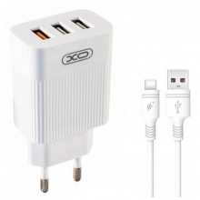Зарядное устройство XO 1xUSB QC3.0 18W + 2xUSB 2.4A + cable USB-C white (L72-TC-WH) (322762)