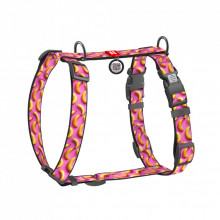 Шлей для собак WAUDOG Nylon анатомическая H-образная с QR-паспортом "Бананы на розовом" пластиковый фастекс, XL (347-4055) (310962)