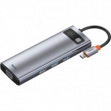 Концентратор Baseus USB3.1 Type-C to USB C(PD)100W/HDMI 4K 30Hz/VGA/USB3.2/RJ45/SD+TF,9in1 Grey (CAHUB-CU0G) (320962)