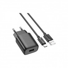 Зарядное устройство HOCO C134A USB + cable USB to USB-C 2.4A black (6942007621359) (344072)