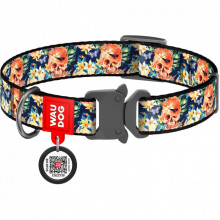 Ошейник для животных WAUDOG Nylon с QR паспортом "Гламурные черепа" металлическая пряжка-фастекс XXL (4535-0052) (310972)