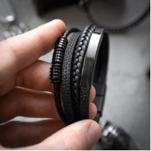 Браслет мужской кожаный METAL COLOR: T3 черный плетеный 17-19 см (2396415396)