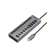 Концентратор Promate USB-C 10-in-1 5xUSB-C + 5xUSB gray (gegahub-5g) (345082)