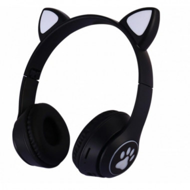 Беспроводные наушники с кошачьими ушками и RGB подсветкой FM радио, micro SD Cat MZ-023 Чёрные (197192)