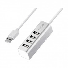 Концентратор HOCO USB 2.0 to 4xUSB Line machine HB1 Silver (6957531038146) (342192)