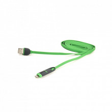 Дата кабель USB 2.0 AM to Lightning + Micro 5P 2.0m 2A flat green PowerPlant (CA910502) (321592)