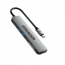 Концентратор Essager USB-C 7-in-1 HDMI + USB 3.2 + USB-C + SD/TF gray (EHB07-QH0G-Z) (321403)