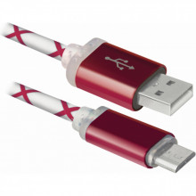 Дата кабель USB 2.0 AM to Micro 5P 1.0m RedLED backlight Defender (87556) (321013)