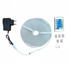 Светодиодная неоновая лента NEON 220В JL 2835-120 G IP67 герметичная 5 метров 3-х цветная с пультом (232923)
