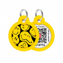 Адресник для животных WAUDOG Smart ID с QR паспортом "Смайлики на черном", круг 30 мм (230-0181) (311043)