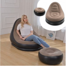 Надувное кресло диван 2в1 с пуфиком для ног A-Sofa до 150 кг Кофейный (256243)