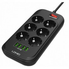 Сетевой фильтр-удлинитель LDNIO SE6403 6 розеток и 4 USB 2 м Чёрный (183543)