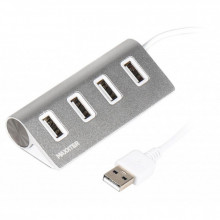 Концентратор Maxxter USB 2.0 Type-A 4 ports silver (HU2A-4P-01) (238943)