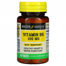 Витамин Mason Natural Витамин B6 100 мг, Vitamin B6, 100 таблеток (MAV05711) (306053)