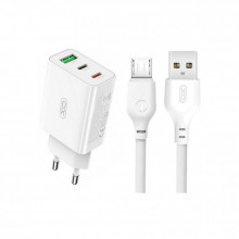 Зарядное устройство XO L101 PD + QC3.0 (1USB/2Type-C/20W) + USB - MicroUSB White (XO-L101-WH) (321753)