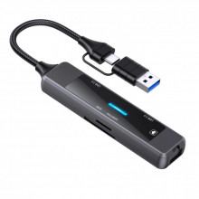 Концентратор XoKo USB-C 5-in-1 USB 3.0 + USB 2.0 + SD/TF + RJ45 100Mbps silver (XK-AC-350) (340863)