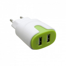 Зарядное устройство Patron 2xUSB 2.0 2A/1A white/green (PN-2USB-220V-G) (323273)