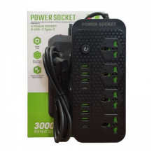 Сетевой удлинитель фильтр Power Socket J08 на 4 розетки + 6 USB 3.4A и 2 Type-C Черный (229473)