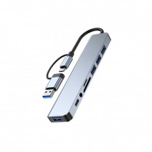 Концентратор Dynamode USB-C/A 8-in-1 1xUSB-C + 1xUSB 3.0 + 3xUSB 2.0 + 3.5mm audio + SD/TF silver (BYL-2218TU) (343473)