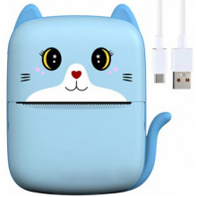 Портативный термопринтер Mini Printer Детский мини принтер Cat A8 с рулоном термобумаги в комплекте голубой (237573)