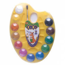 Акварельные краски ZiBi KIDS Line на палитре, 12 цв. натур. кисть желтые (ZB.6558-08) (270504)