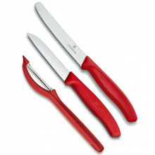 Набор ножей Victorinox SwissClassic из 3 предметов Красный с овощечисткой (6.7111.31) (287704)