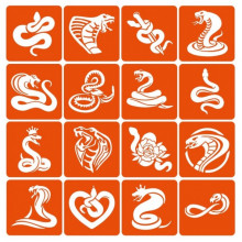 Набор трафаретов для биотату "Змеи" Snakes-simple-16, 6х6 см 16 простых трафаретов