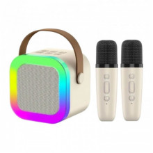 Портативная колонка с 2-мя караоке микрофонами и RGB подсветкой Winso K12 10W Bluetooth, USB, microSD, AUX, Type-C Бежевый (251614)