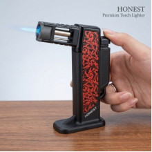 Газовая горелка Honest BCZ 484-1 с пьезоподжигом до 1300°C, для пайки и разжига Черная с Красным (345224)