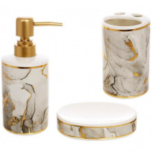 Набір аксесуарів Bright для ванної кімнати "Grey Marble Gold" 3 предмети, кераміка (243424)
