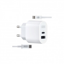 Зарядное устройство XO L97 (1Type-C/1USB/2.4A) + Type-C - Lightning White (XO-L97-LG) (250034)