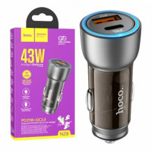 Автомобильное зарядное устройство 43W, PD25W+QC3,0, Hoco NZ8 / АЗУ-адаптер с подсветкой (342864)